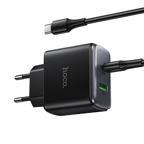 Сетевое зарядное устройство, 1 PD 45W + 1 USB 3.0 QC (C158A), HOCO, Type-C to Type-C, черный