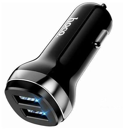 Автомобильное зарядное устройство, 2 USB 2.4A (Z40), usb cable lightning, HOCO, черный