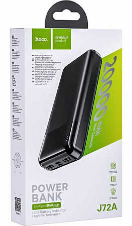 Универсальный Доп. Аккумулятор 20000mAh, J72A, HOCO, 2 USB (5V/2.0A), черный