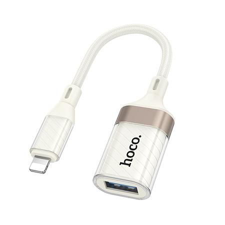 Переходник OTG Lightning, Lightning (папа) на USB 2.0 (мама), UA39, HOCO, белый