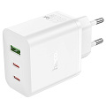 Сетевое зарядное устройство, 2 PD 65W + 1 USB 3.0 QC (N51), HOCO, белый