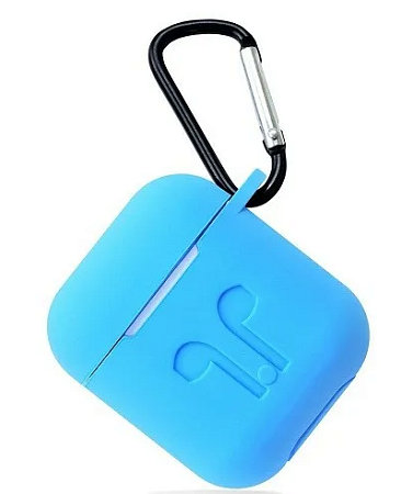Чехол силиконовый для Airpods 1/Airpods 2 case, X-CASE, голубой с карабином, &