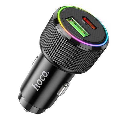 Автомобильное зарядное устройство, 1 USB QC3.0 18W, 1 PD 20W (NZ14A), HOCO, черный