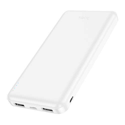 Универсальный Доп. Аккумулятор 10000mAh, J100, HOCO, выход: 2 USB (5V/2A), белый