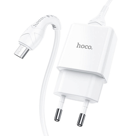 Сетевое зарядное устройство, 1 USB 2.1A (N9), HOCO, Micro, Fast Charge, Безопасный сертификат, белый