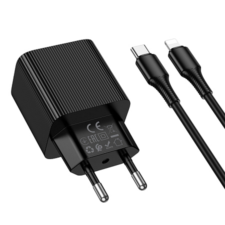 Сетевое зарядное устройство, 1 PD 20W  (CS82A), HOCO, Type-C to Lightning, с дисплеем, черный