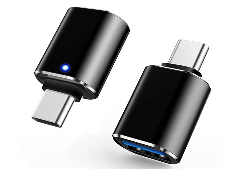 Переходник OTG Type-C (папа) — USB (мама), компактный, цвет черный