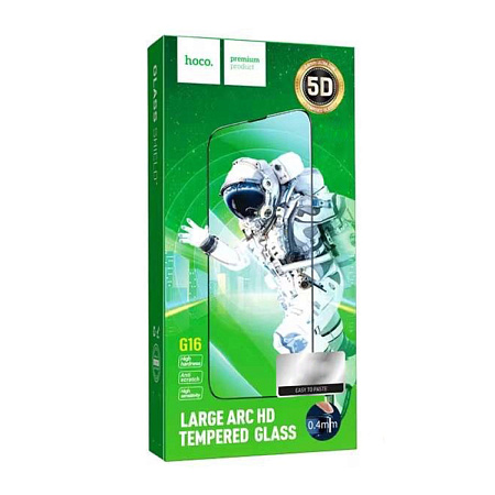 Защитное стекло для iPhone 15/16, G16, HOCO, Guardian shield series full-screen 5D large arc tempered glass, черное