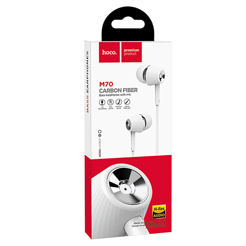 Проводные наушники M70 Graceful universal earphones with mic,hoco, белые