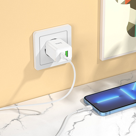 Сетевое зарядное устройство, 1 PD 18W + 1 USB 3.0 QC (N28), HOCO, белый