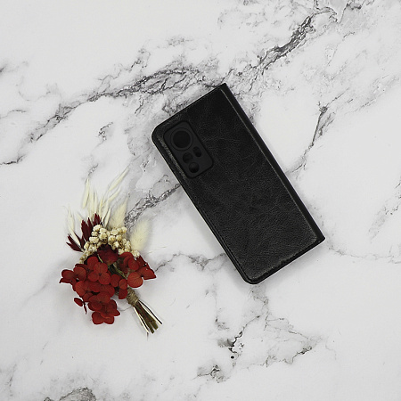 Чехол-книжка для Xiaomi 12/12X, боковой, экокожа, черный