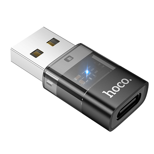 Переходник с USB 2.0 (папа) на Type-C (мама), UA36C, HOCO, черный