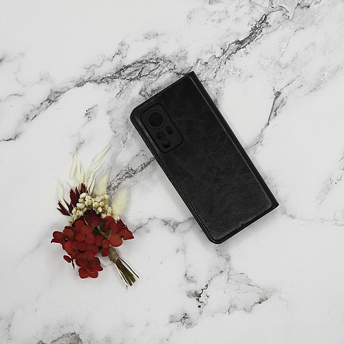 Чехол-книжка для Xiaomi 12/12X, боковой, экокожа, черный