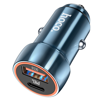 Автомобильное зарядное устройство, 1 USB QC3.0+1 PD 20W (Z46A), HOCO, синий