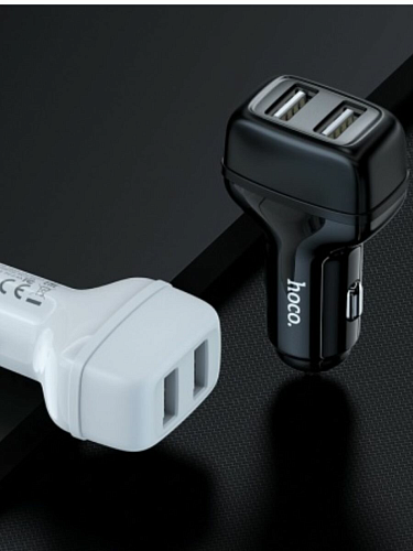Автомобильное зарядное устройство, 2 USB 2.4A (Z36), usb cable lightning, HOCO, белый