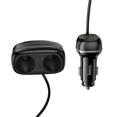 Разветвитель прикуривателя на 1 USB QC3.0 18W + 1 PD 30W + 2 прикуривателя на проводе Z59, черный