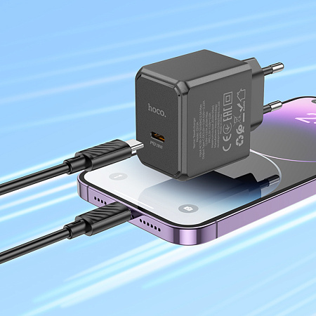 Сетевое зарядное устройство, 1 PD 20W (CS13A), HOCO, Type-C to Lightning, черный