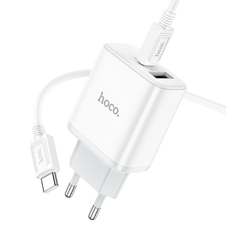 Сетевое зарядное устройство, 1 PD 20W + 1 USB 3.0 QC (C105A), HOCO, Type-C to Type-C, белый