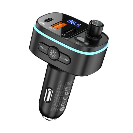 Bluetooth FM модулятор, E62, HOCO, 1 PD 20W+1 QC3.0+1 USB, черный