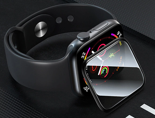 Защитное стекло на Apple Watch, 41mm, полный клей, прозрачное с черной рамкой