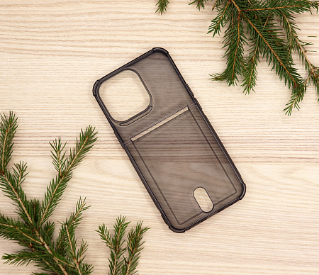 Чехол силиконовый для iPhone 13 Pro (6.1), с карманом для карт, X-CASE, затемненный