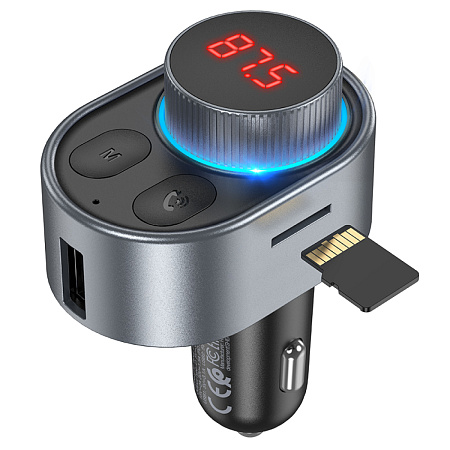 Bluetooth FM модулятор, E72, HOCO, 1 PD 30W+1 USB 3.1A+1 USB 5V/0,5A (для USB накопителя), серый