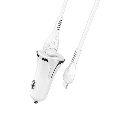 Автомобильное зарядное устройство, 2 USB 3.4A 18W QC3.0 (Z31), usb cable Micro, HOCO, белый