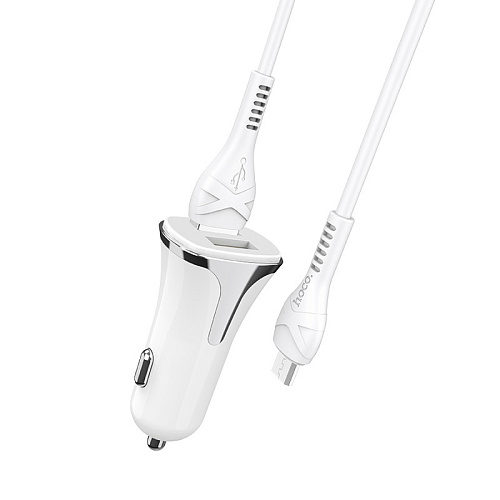 Автомобильное зарядное устройство, 2 USB 3.4A 18W QC3.0 (Z31), usb cable Micro, HOCO, белый