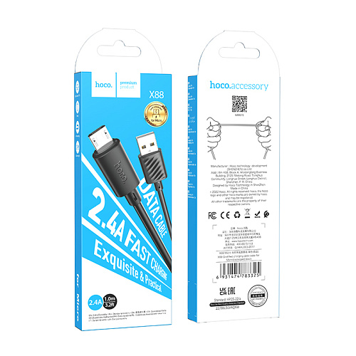 USB Кабель Micro, HOCO, X88, 1м, черный