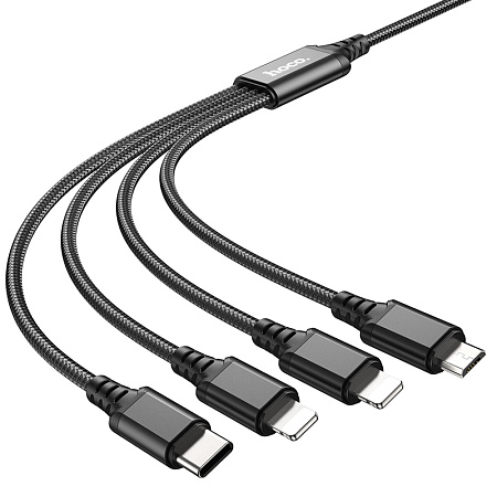 USB дата кабель Lightning+Lightning+Micro+Type-C, X76, HOCO, черный
