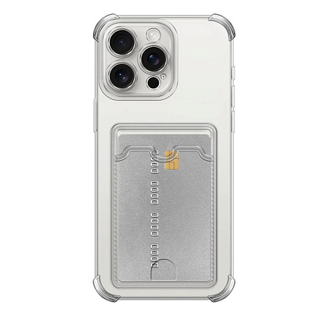 Чехол силиконовый для iPhone 15 Pro Max (6.7), с карманом для карты, с защитой камеры, X-CASE, прозрачный