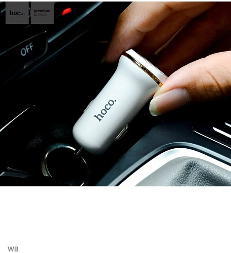 Автомобильное зарядное устройство, 2 USB 2.1A (Z1), usb cable lightning, HOCO, белый