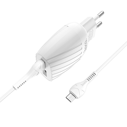 Сетевое зарядное устройство, 2 USB 2.4A (C78A), HOCO, Micro, белый