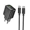 Сетевое зарядное устройство, 1 PD 20W + 1 USB 3.0 QC (CS25A), HOCO, Type-C to Type-C, черный