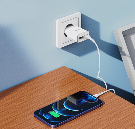 Сетевое зарядное устройство, 2 USB 2.4A (C88A), HOCO, Lightning, белый