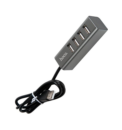 USB Хаб (HB1) c 1 USB на 4 USB, HOCO, серый