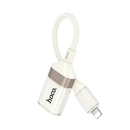 Переходник OTG Lightning, Lightning (папа) на USB 2.0 (мама), UA39, HOCO, белый