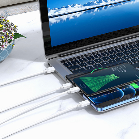 USB дата кабель Lightning+Micro+Type-C, X74, HOCO, белый