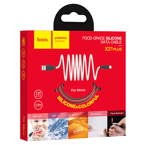 USB Кабель Micro, HOCO, X21 Plus, силиконовый, черно-красный