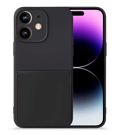 Чехол силиконовый для iPhone 12 (6.1), с карманом для карты, с защитой камеры, X-CASE, черный
