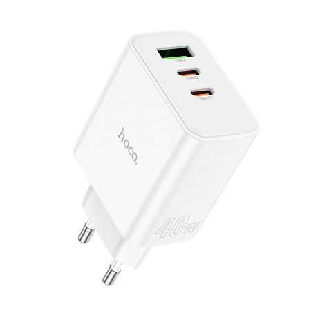 Сетевое зарядное устройство, 2 PD 40W + 1 USB 3.0 QC (C126A), HOCO, белый