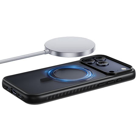 Чехол для iPhone 17 Pro Max, TPU + PC board, Магнитный (MagSafe), с подставкой, AS1, HOCO, черный