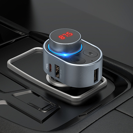 Bluetooth FM модулятор, E72, HOCO, 1 PD 30W+1 USB 3.1A+1 USB 5V/0,5A (для USB накопителя), серый