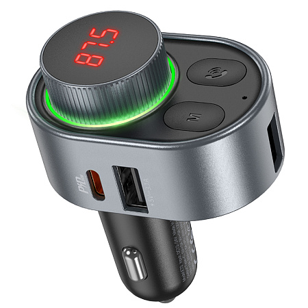 Bluetooth FM модулятор, E72, HOCO, 1 PD 30W+1 USB 3.1A+1 USB 5V/0,5A (для USB накопителя), серый
