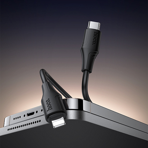 Кабель Lightning to Type-C (PD), HOCO, X124, 1м, силиконовый, 27W, черный