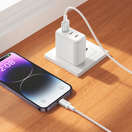 USB дата кабель Lightning, HOCO, X128, 1 метр, ток до 2.4A, цвет белый