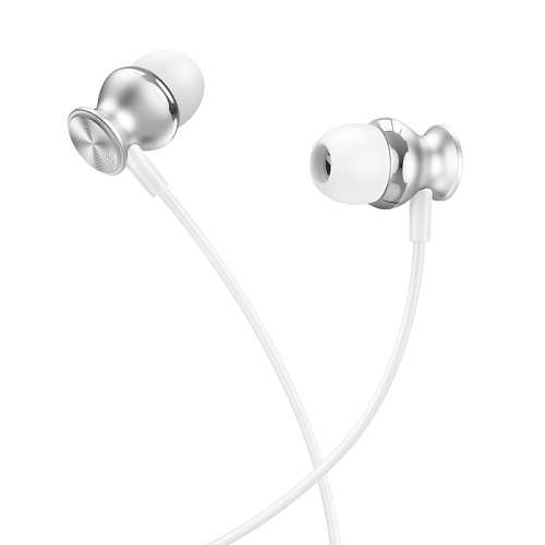 Проводные наушники M106, Fountain metal universal earphones, HOCO, вакуумные, серебро