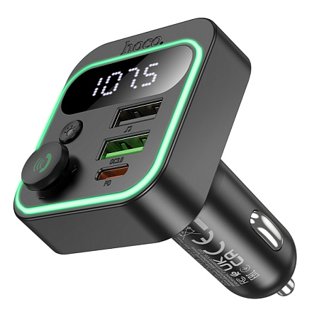 Bluetooth FM модулятор, E85 Tiger, HOCO, 1 USB QC3.0+1 PD (20Вт)+1 USB 5V/0.5A (для USB накопителя), черный