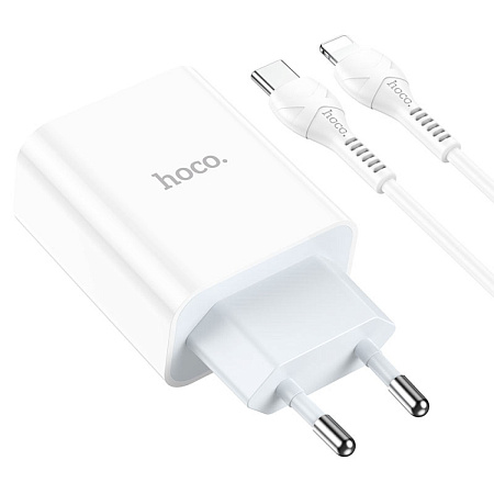 Сетевое зарядное устройство, 1 PD 20W + 1 USB 3.0 QC (C97A), HOCO, Type-C to Lightning, белый