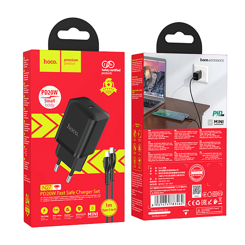 Сетевое зарядное устройство, 1 PD 20W (N27), HOCO, Type-C to Lightning, черный